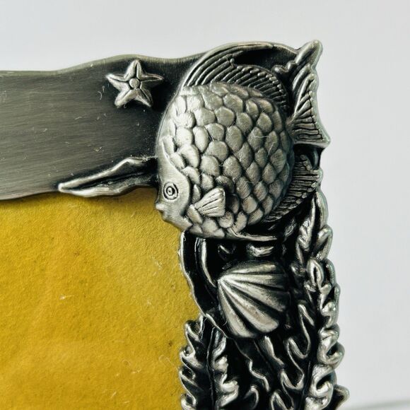 Silver Metal Fish Ocean Picture Frame Vintage Tabletop Coastal Nautical 5X8" - Picture 2 of 9